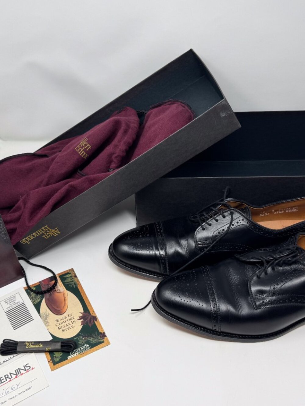Allen Edmonds Sanford Black Cap Toe Oxfords Size 13A USA Dress Shoes w/ Box